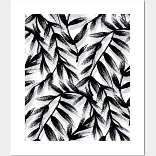 Painted Black and White Leaves Posters and Art